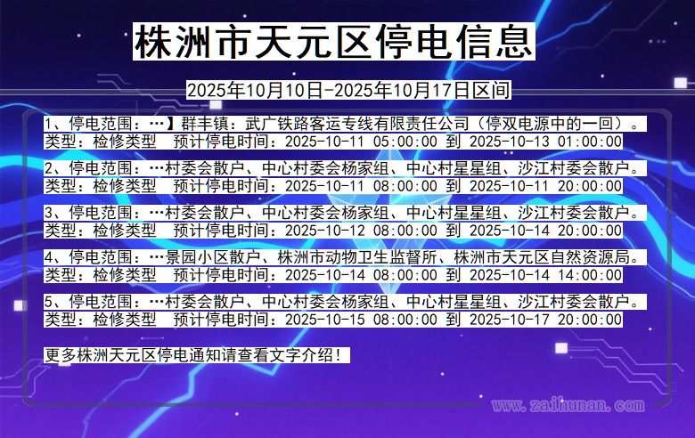 湖南省株洲天元停电通知