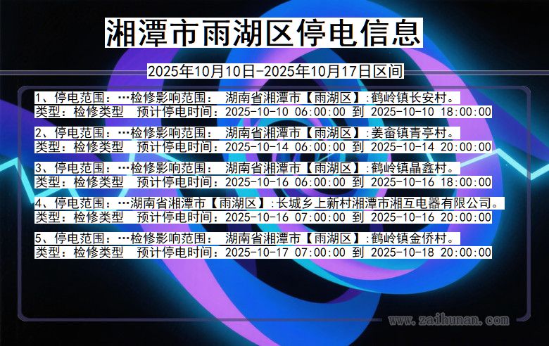 湖南省湘潭雨湖停电通知