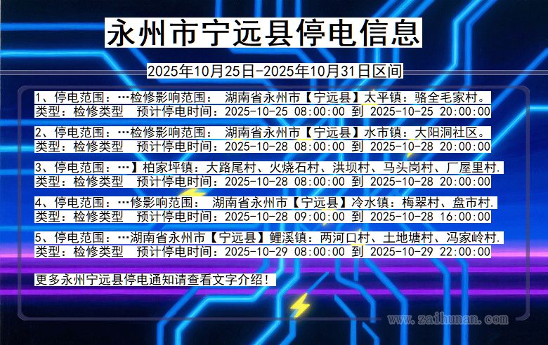 湖南省永州宁远停电通知