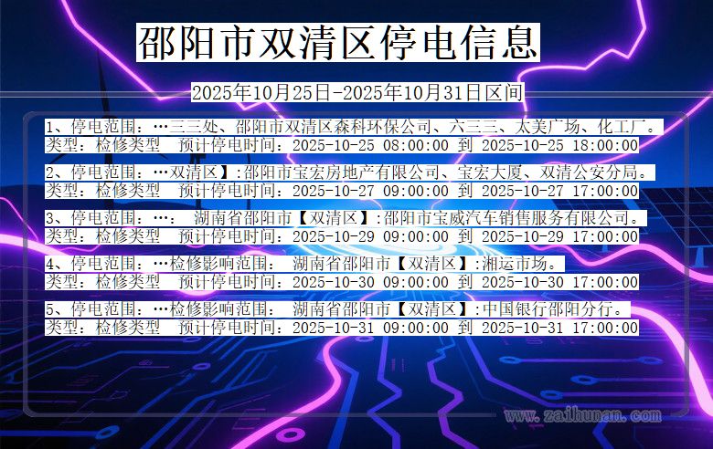 湖南省邵阳双清停电通知