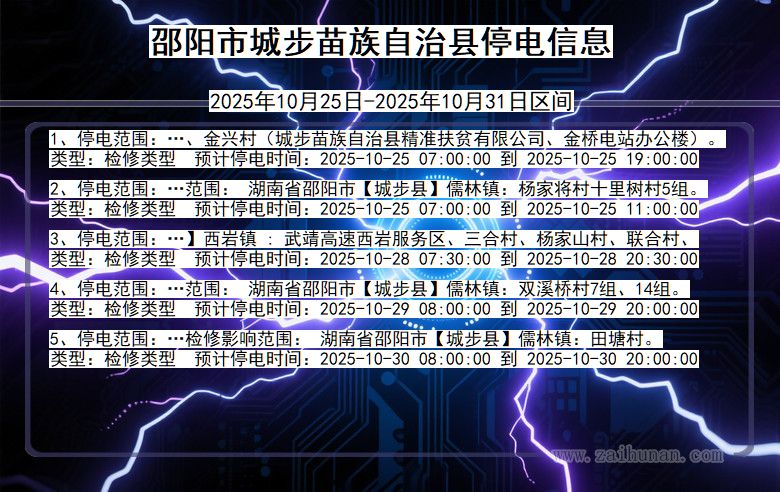 邵阳城步苗族自治停电通知 湖南省邵阳城步苗族自治停电通知
