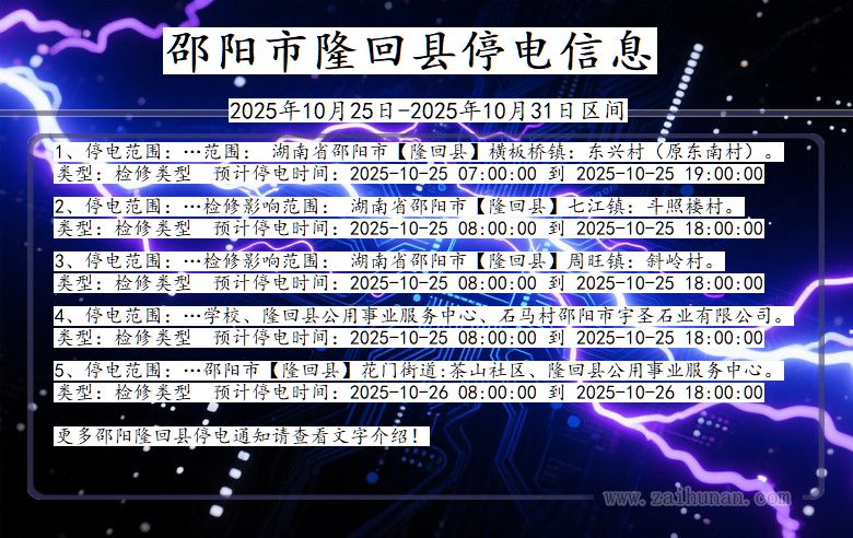 湖南省邵阳隆回停电通知