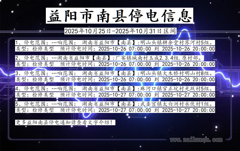 湖南省益阳南县停电通知