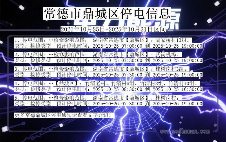 湖南省常德鼎城停电通知