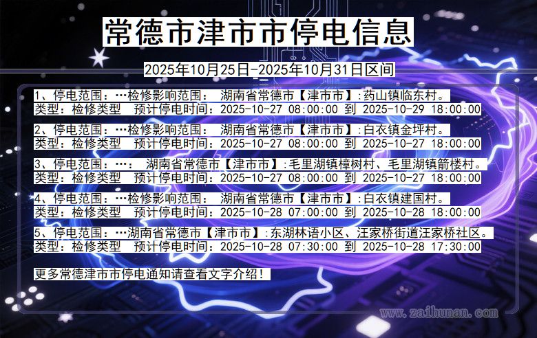 湖南省常德津市停电通知