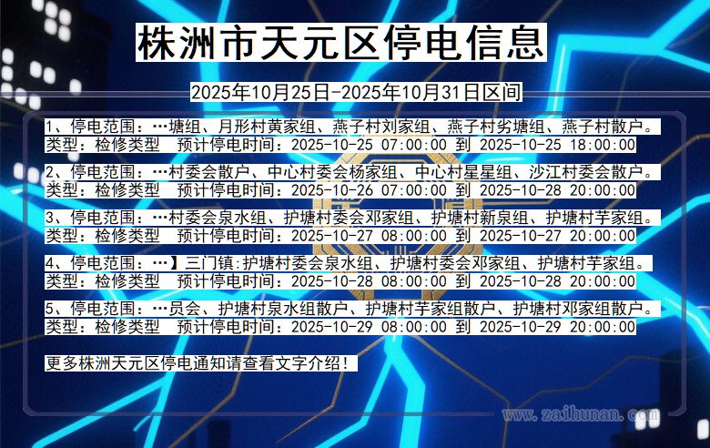 湖南省株洲天元停电通知