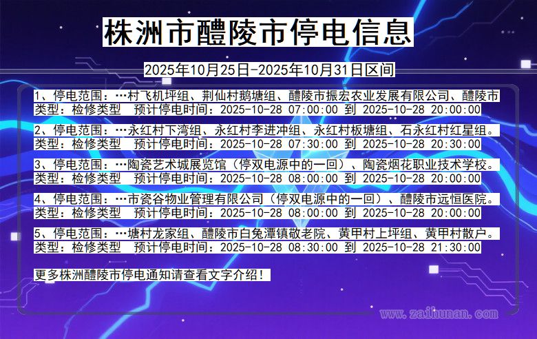湖南省株洲醴陵停电通知