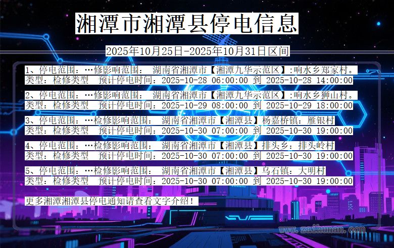 湖南省湘潭湘潭停电通知