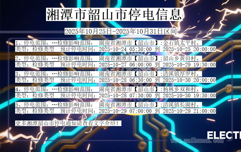 湘潭韶山停电通知 湖南省湘潭韶山停电通知