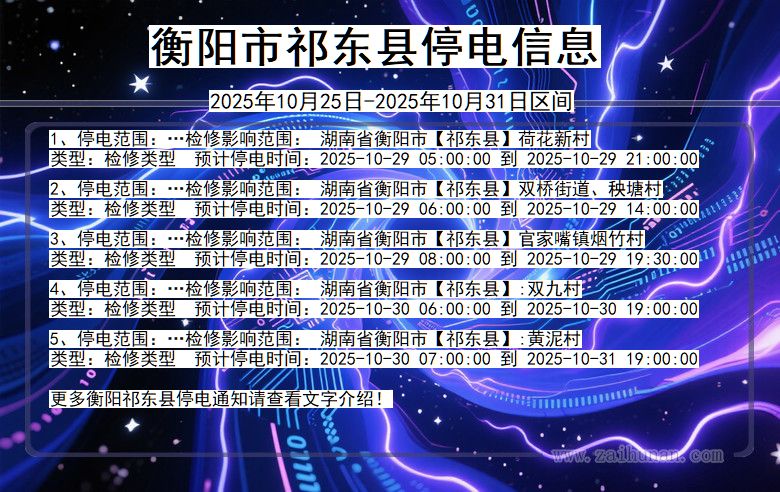 衡阳祁东停电通知 湖南省衡阳祁东停电通知