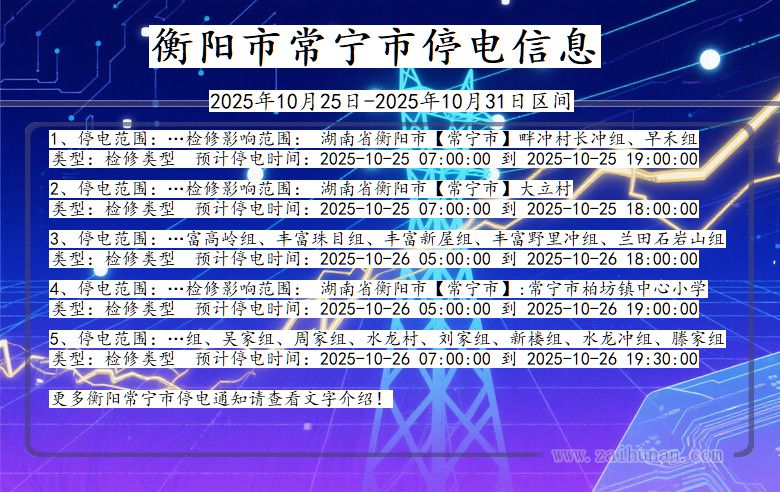 湖南省衡阳常宁停电通知