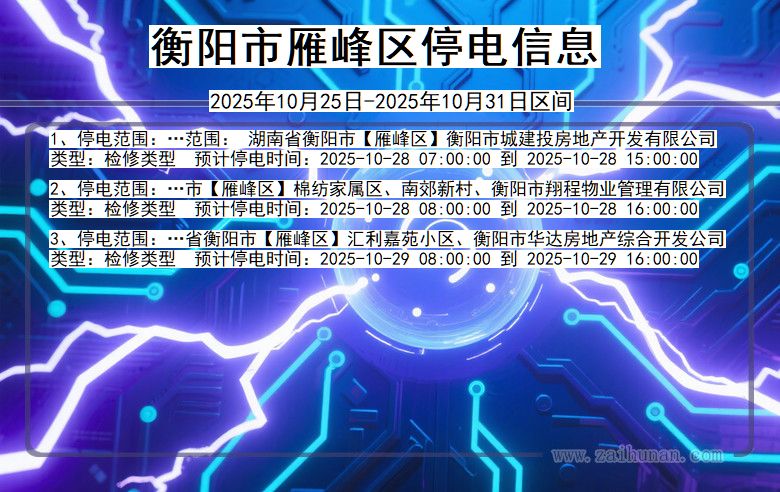 衡阳雁峰停电通知 湖南省衡阳雁峰停电通知