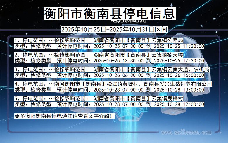 湖南省衡阳衡南停电通知