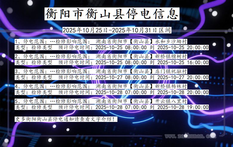 湖南省衡阳衡山停电通知