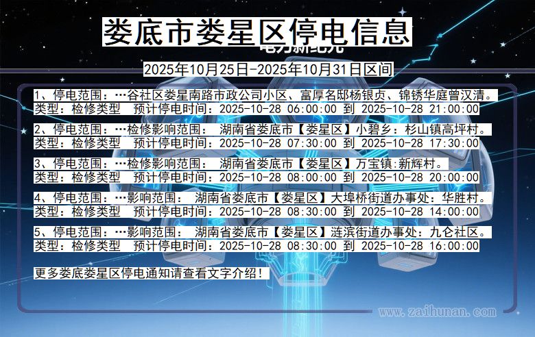 湖南省娄底娄星停电通知