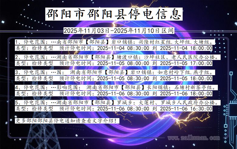 湖南省邵阳邵阳停电通知