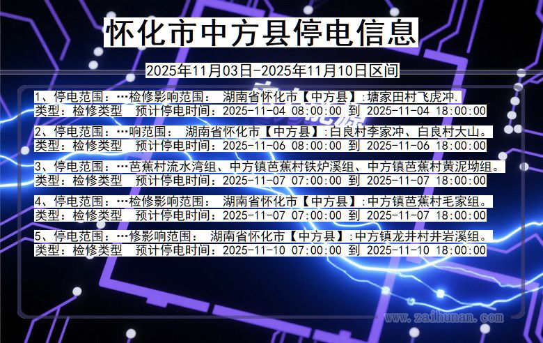 怀化中方停电通知 湖南省怀化中方停电通知