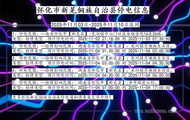 湖南省怀化新晃侗族自治停电通知