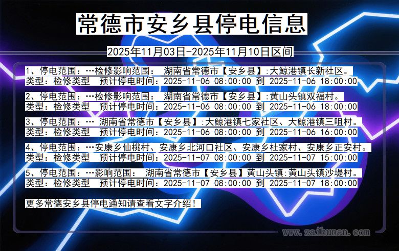 湖南省常德安乡停电通知