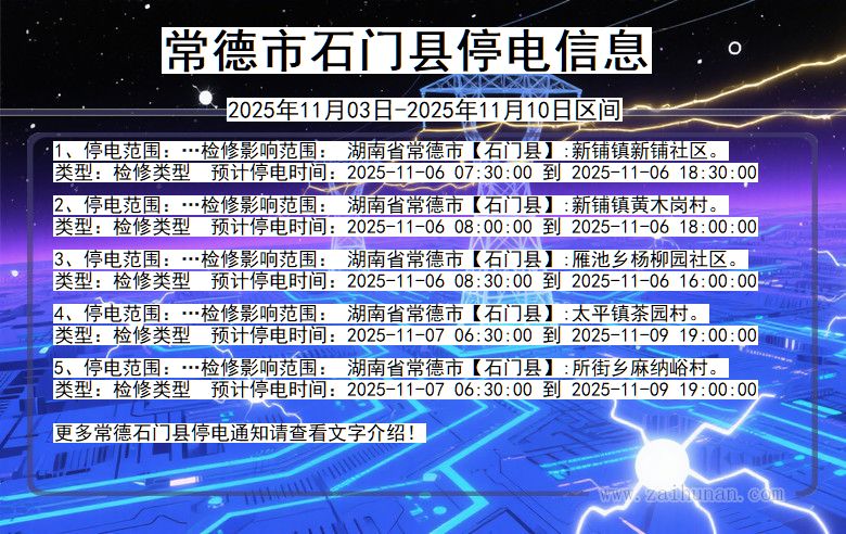 湖南省常德石门停电通知