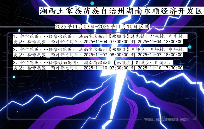 湖南省湘西湖南永顺经济开发停电通知