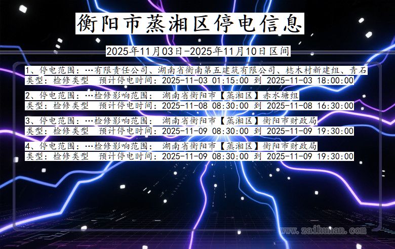 衡阳蒸湘停电通知 湖南省衡阳蒸湘停电通知