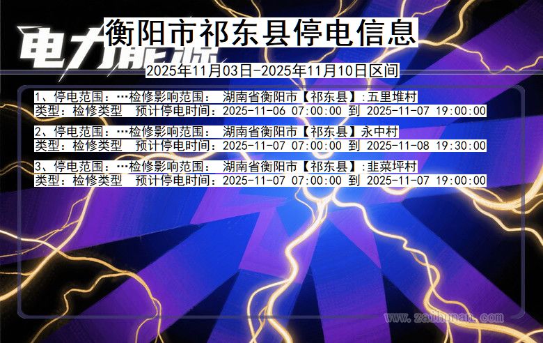 湖南省衡阳祁东停电通知