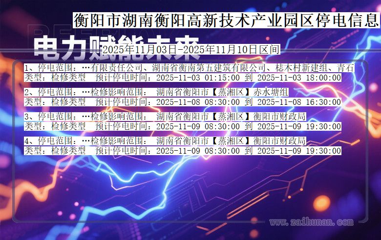 湖南省衡阳湖南衡阳高新技术产业园停电通知