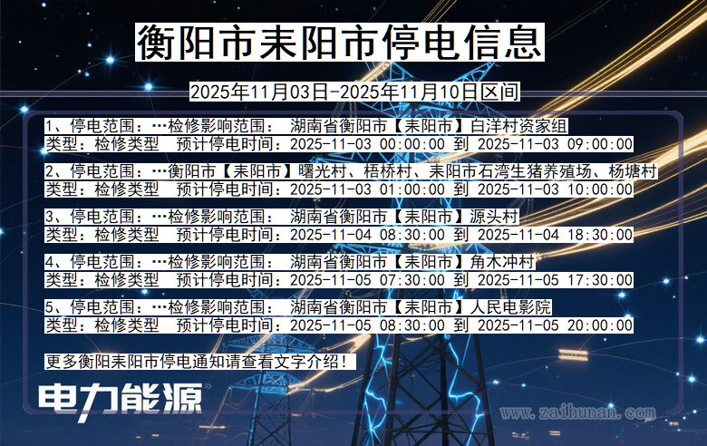 湖南省衡阳耒阳停电通知