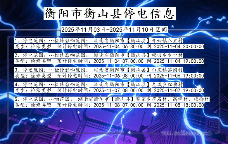 湖南省衡阳衡山停电通知