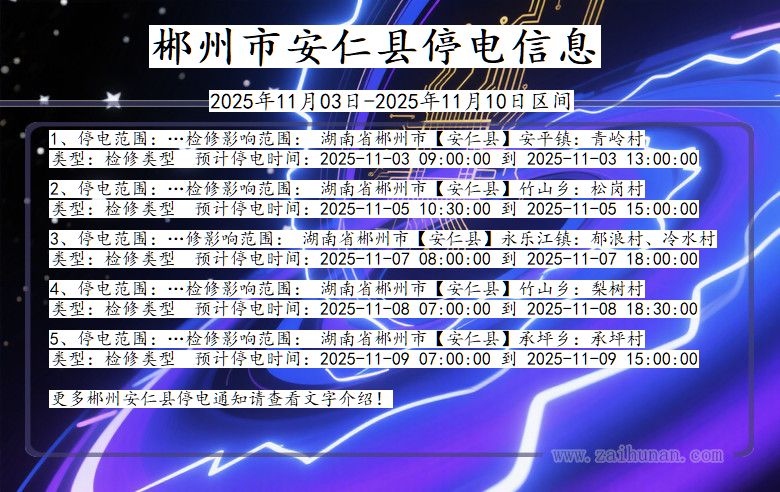 湖南省郴州安仁停电通知