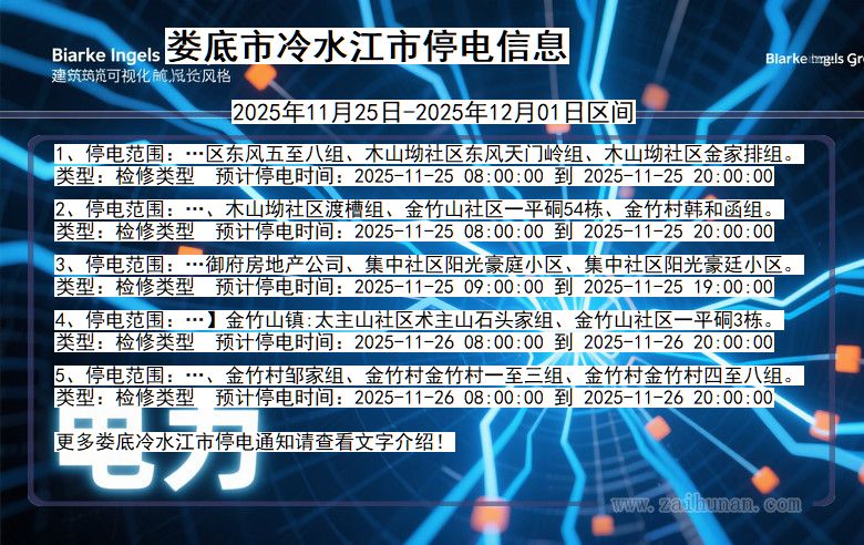 湖南省娄底冷水江停电通知