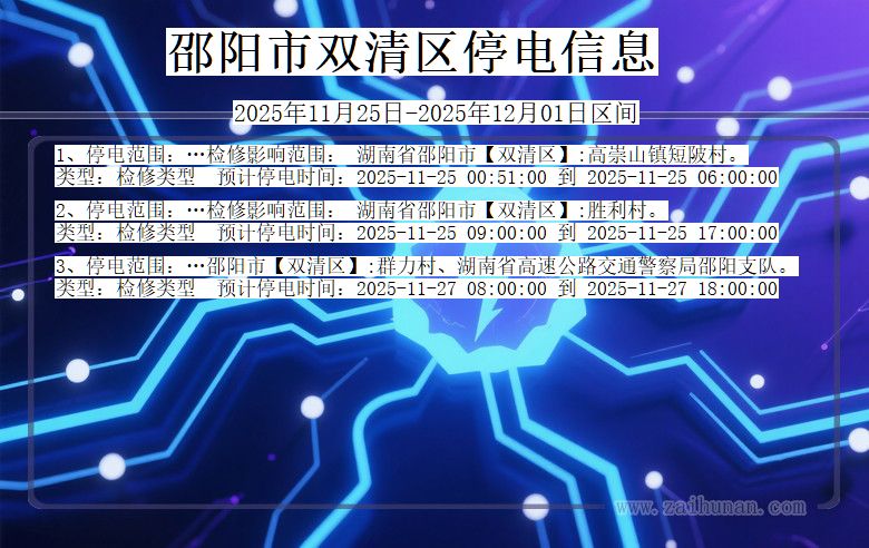 湖南省邵阳双清停电通知