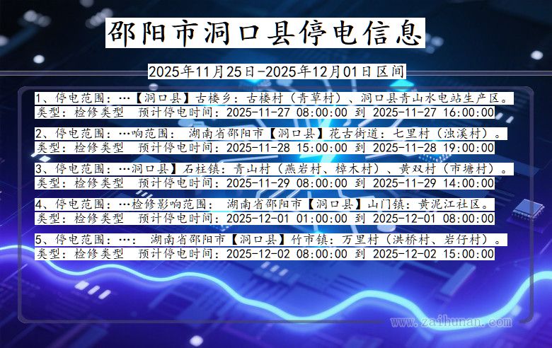 湖南省邵阳洞口停电通知
