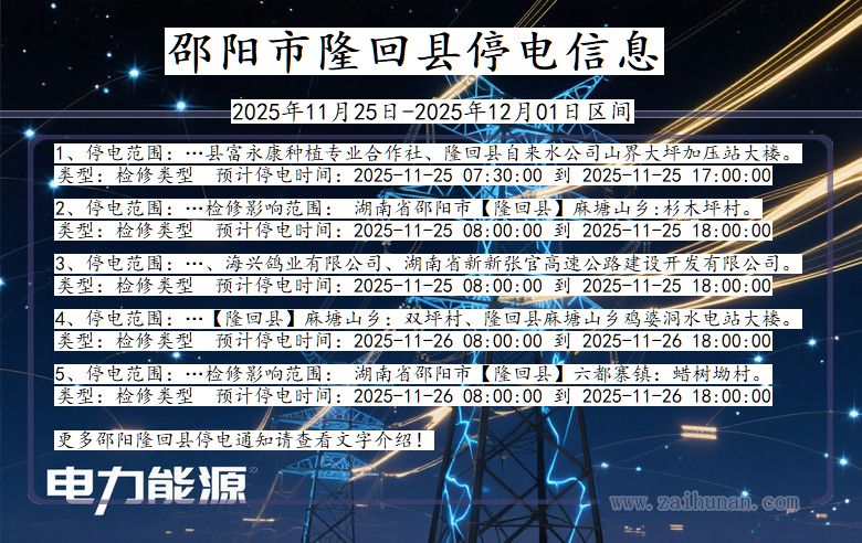 湖南省邵阳隆回停电通知