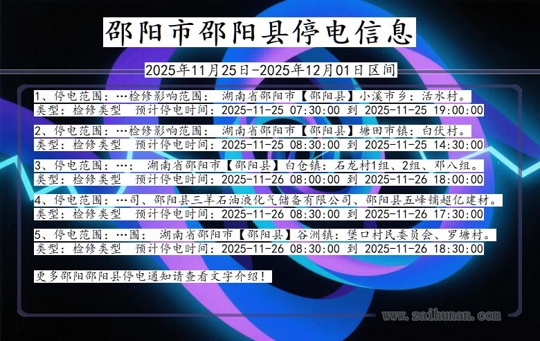 湖南省邵阳邵阳停电通知