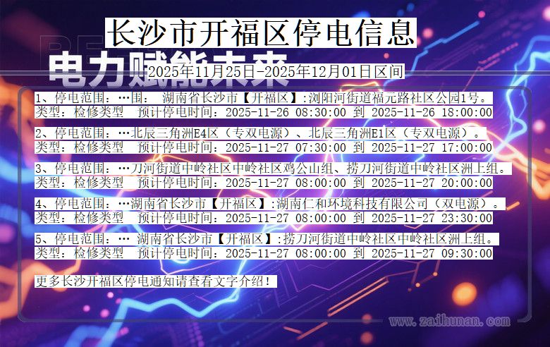 湖南省长沙开福停电通知