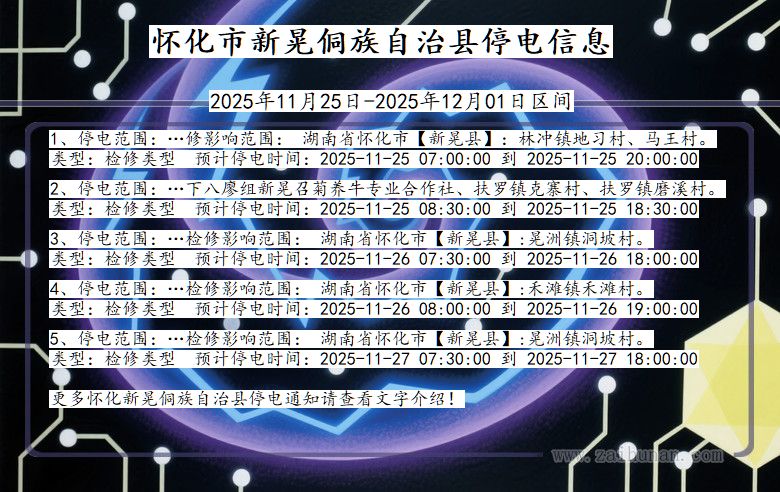 湖南省怀化新晃侗族自治停电通知