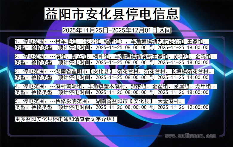 湖南省益阳安化停电通知