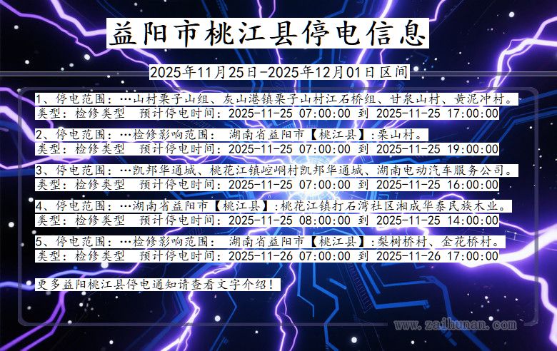 湖南省益阳桃江停电通知