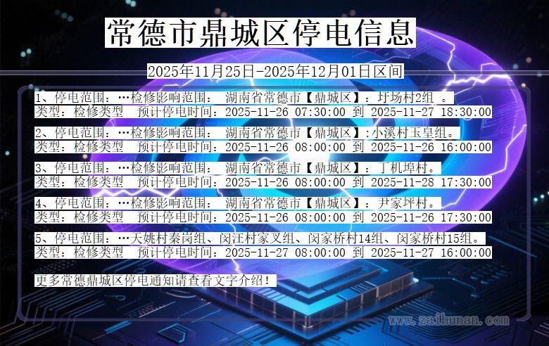 湖南省常德鼎城停电通知
