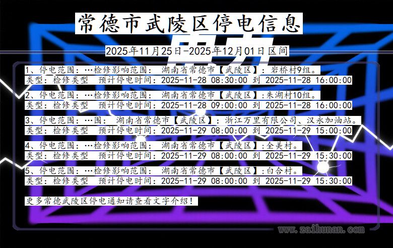 常德武陵停电通知 湖南省常德武陵停电通知