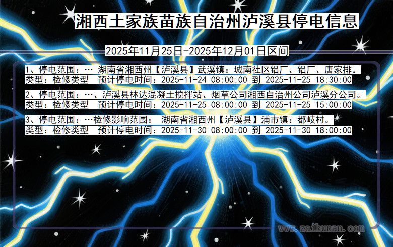湖南省湘西泸溪停电通知
