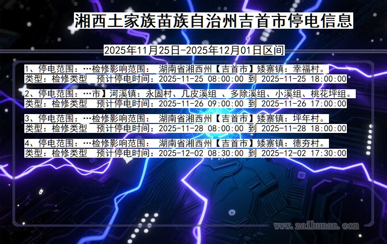 湖南省湘西吉首停电通知