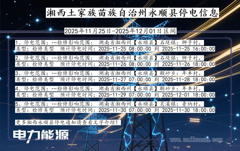 湖南省湘西永顺停电通知