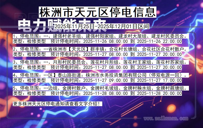 湖南省株洲天元停电通知