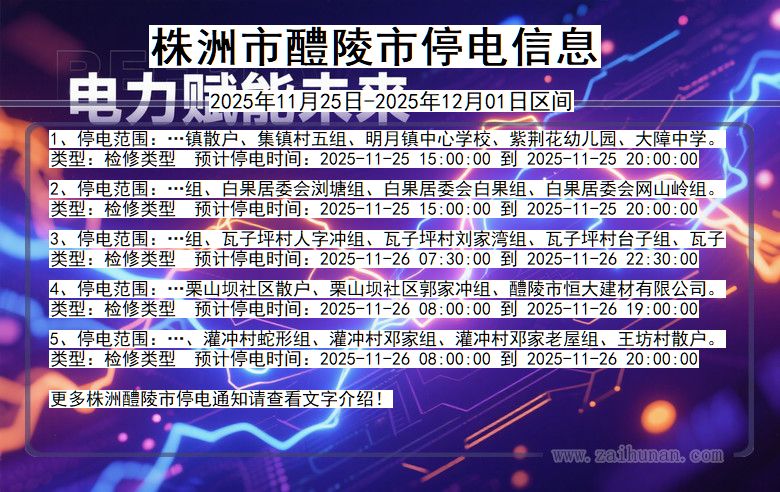 湖南省株洲醴陵停电通知