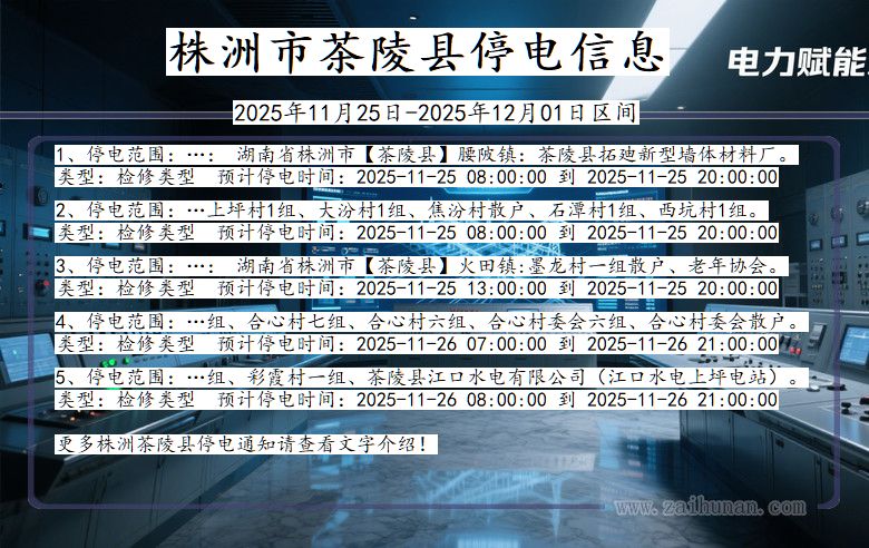 湖南省株洲茶陵停电通知