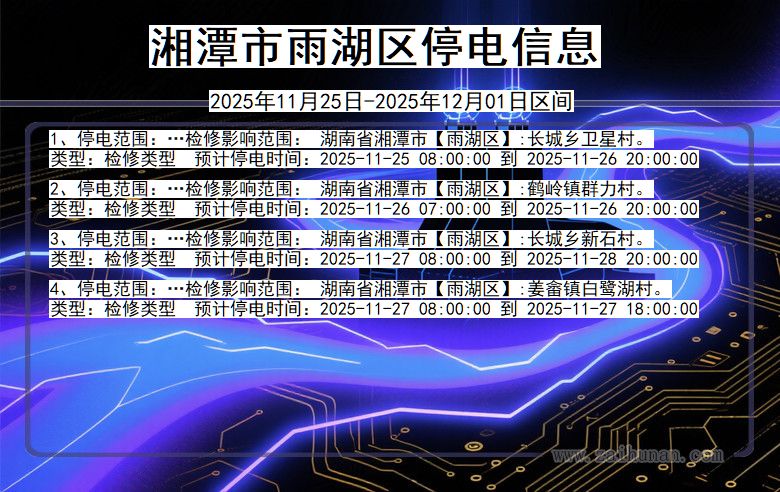 湖南省湘潭雨湖停电通知