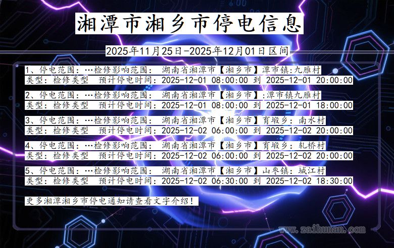 湘潭湘乡停电通知 湖南省湘潭湘乡停电通知